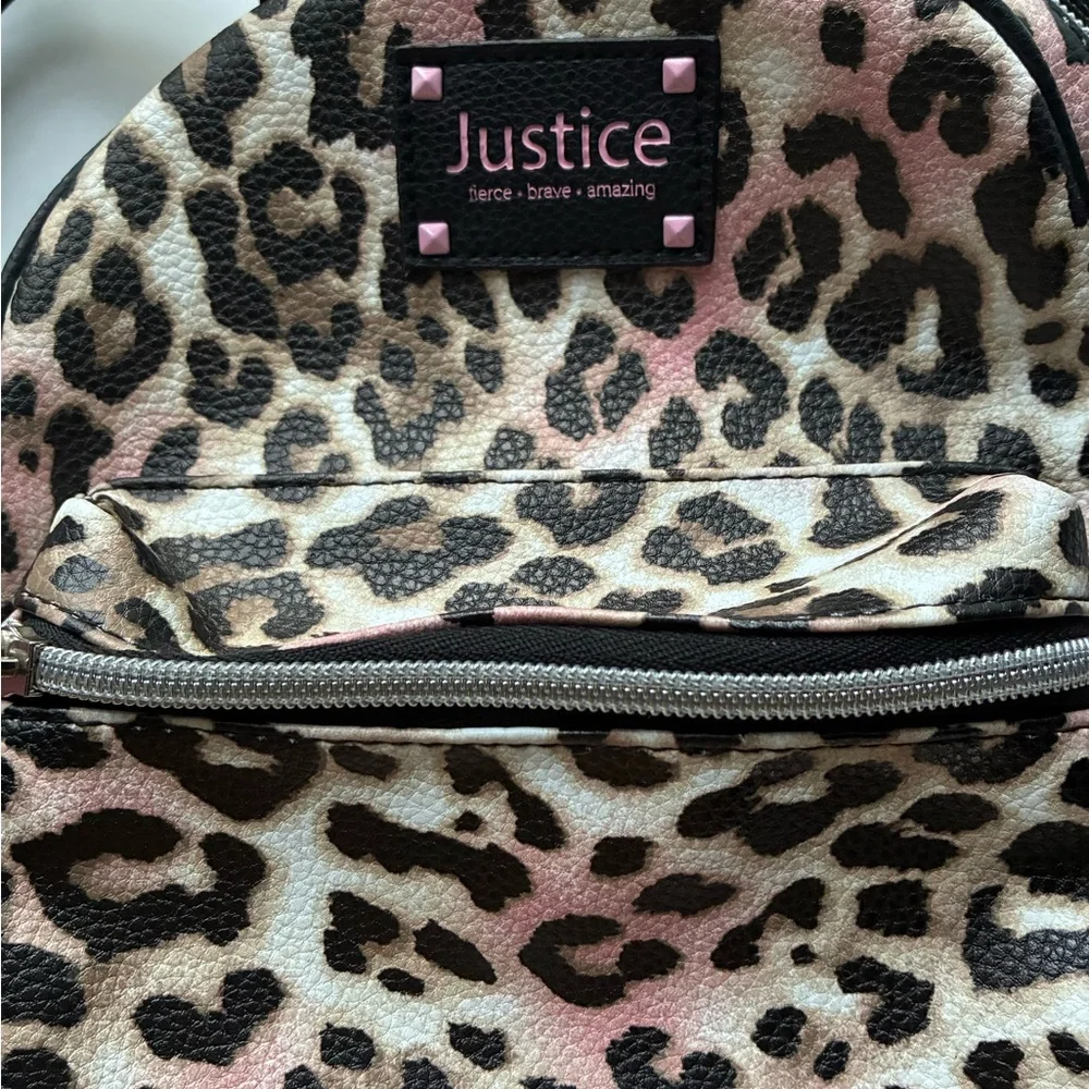 Justice Pink/Black/White Animal Print w/Pom Pom Backpack Faux Fur
